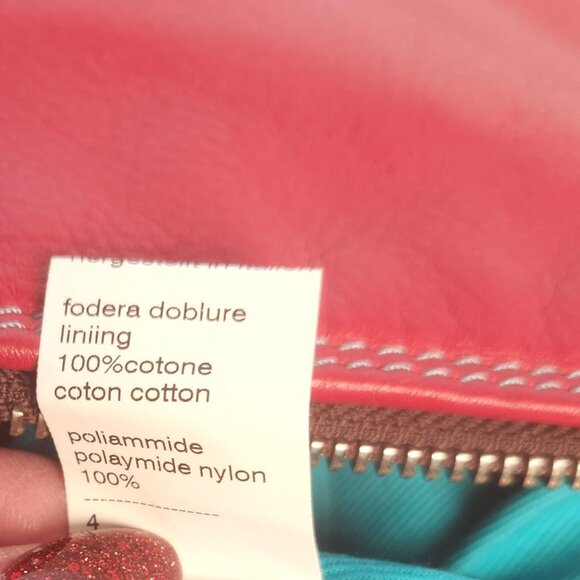 GABS Italian Red Leather Expandable Flat Shoulder Bag Turquoise Buttons - Picture 13 of 14